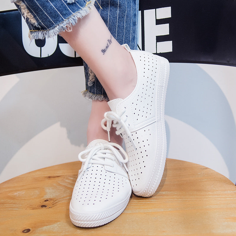 Womens Vulcanized Shoes Flats Cut Out Pu Leather Oxfords Flats Shoes Ladies Breathable Walking Sneakers Women Ballet Loafers