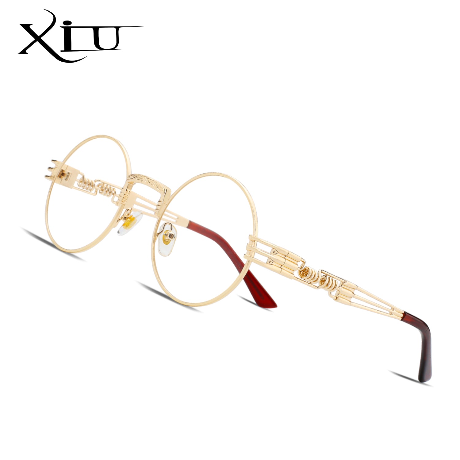 Xiu Gothic Steampunk Sunglasses Men Women Metal Wrap Eyeglasses Round Shades Brand Designer Sun Glasses Mirror High Quality