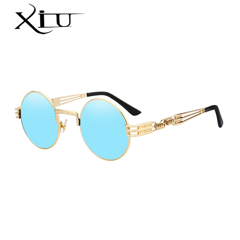 Xiu Gothic Steampunk Sunglasses Men Women Metal Wrap Eyeglasses Round Shades Brand Designer Sun Glasses Mirror High Quality