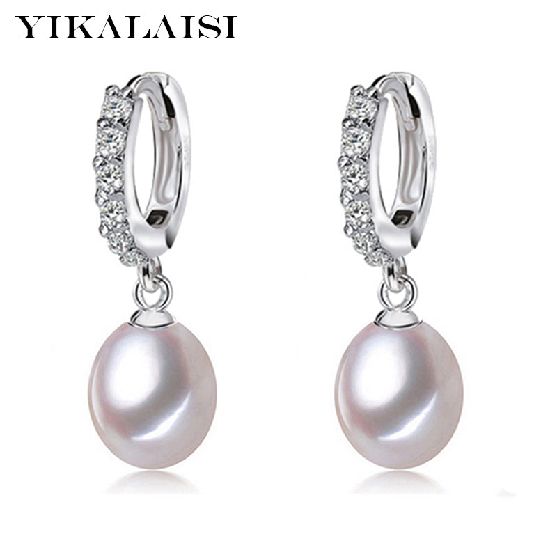 Yikalaisi 2017 100% Natural Freshwater Pearl Stud Earrings 925 Sterling Silver Jewelry 8-9Mm 3 Colors For Women Best Gifts