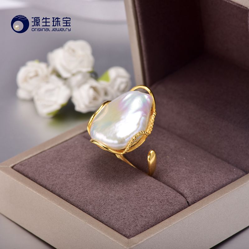 [Ys] 925 Silver Ring 20-28Mm Big Size Baroque Irregular Pearl Ring