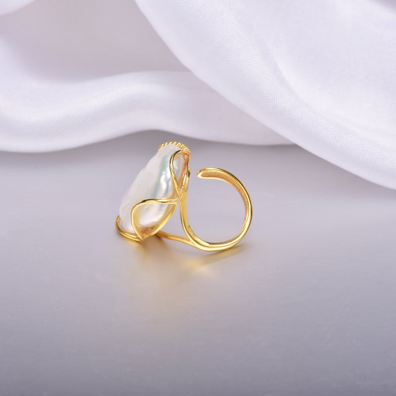 [Ys] 925 Silver Ring 20-28Mm Big Size Baroque Irregular Pearl Ring