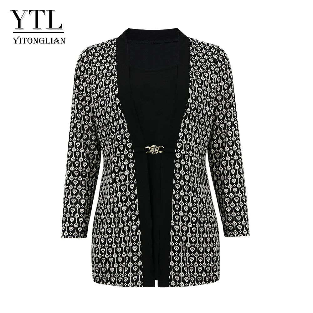 Ytl Women'S Elegant Vintage Pattern Blouse Shirt Femme Casual Tops For Work Autumn Winter Long Sleeve Patchwork Slim Tunic H413