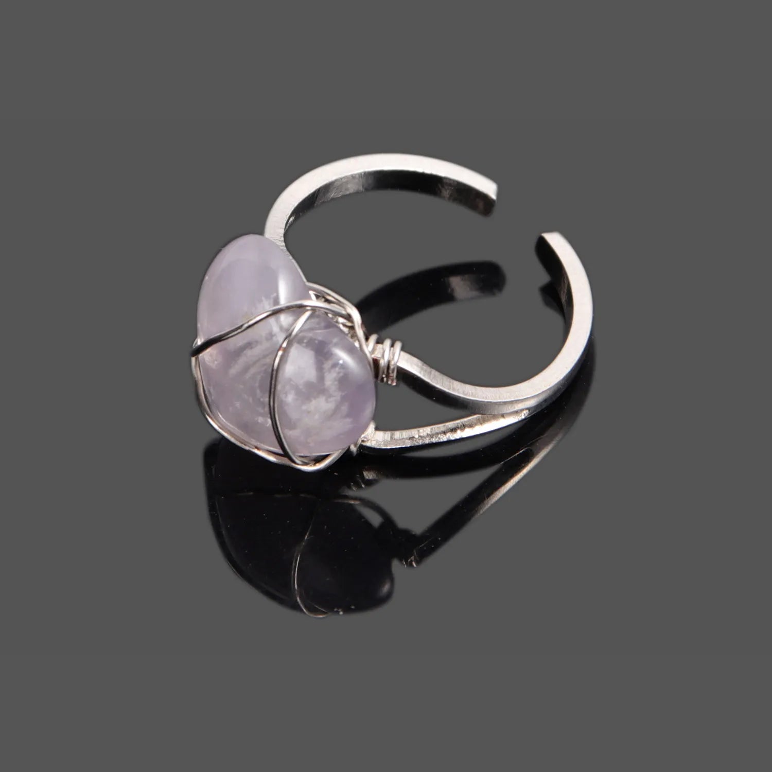 Ywg Stone Adjustable Natural Crystal Rings Heart-Shape Quartz Wire Winding Couple Exquisite Personality Ring