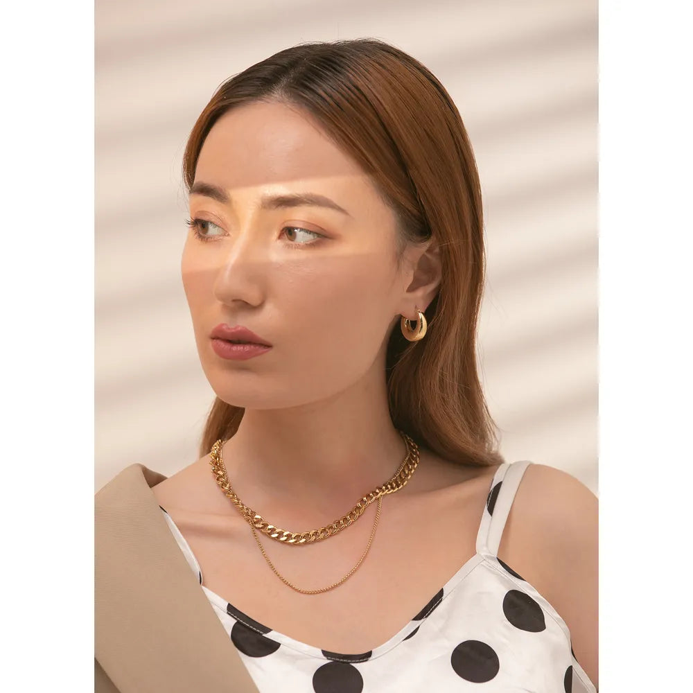 Yhpup 316 Stainless Steel Double Layer Necklace Choker Collar Statement Fashion Charm Golden Trendy Jewelry For Women Gift