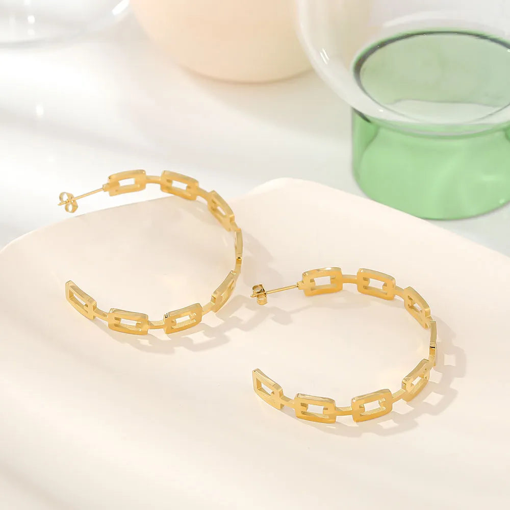 Yhpup Minimalist Chain Stainless Steel Stud Earrings Women Statement Golden Metal Geometric Texture Jewelry Gift Kolczyki New