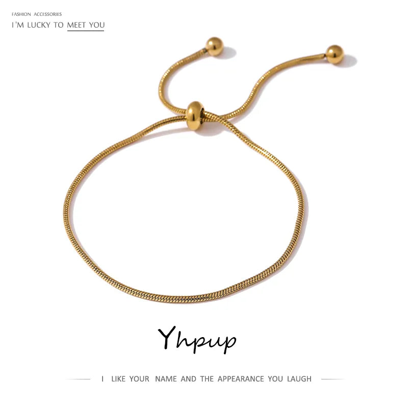 Yhpup Statement Retractable Snake Chain Bracelet Stainless Steel Jewelry Minimalist Geometric Wrist Bracelet For Women Party