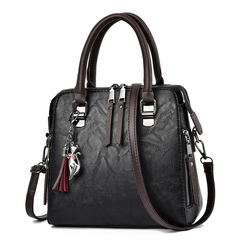 Yogodlns Vintage Cat Tassel Luxury Handbag Women Bags Double Zipper Crossbody Bags Shoulder Bag Casual Shell Tote Ladie