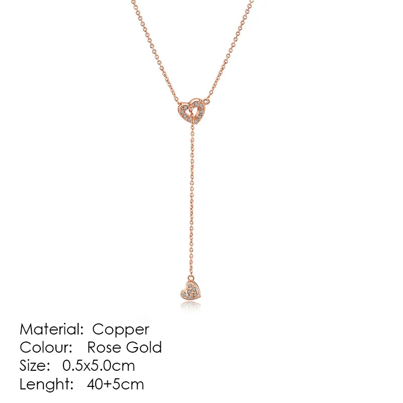 Zhouyang Top Quality Heart To Heart Rose Gold Color Pendant Necklace Jewelry Made With Austria Crystal N062 N063