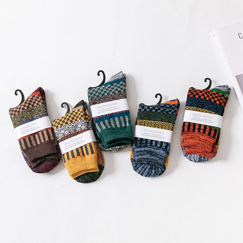 Ztoet Brand Business Men Wool Socks Thicken Men'S Socks Warm Retro National Style Small Square For Snow Boots 5 Pairs / Lot