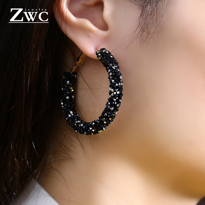 Zwc Vintage Korean Big Earrings For Women Female Fashion Gold Cubic Zirconia Drop Dangle Earring Geometric Earings Jewelry 2019