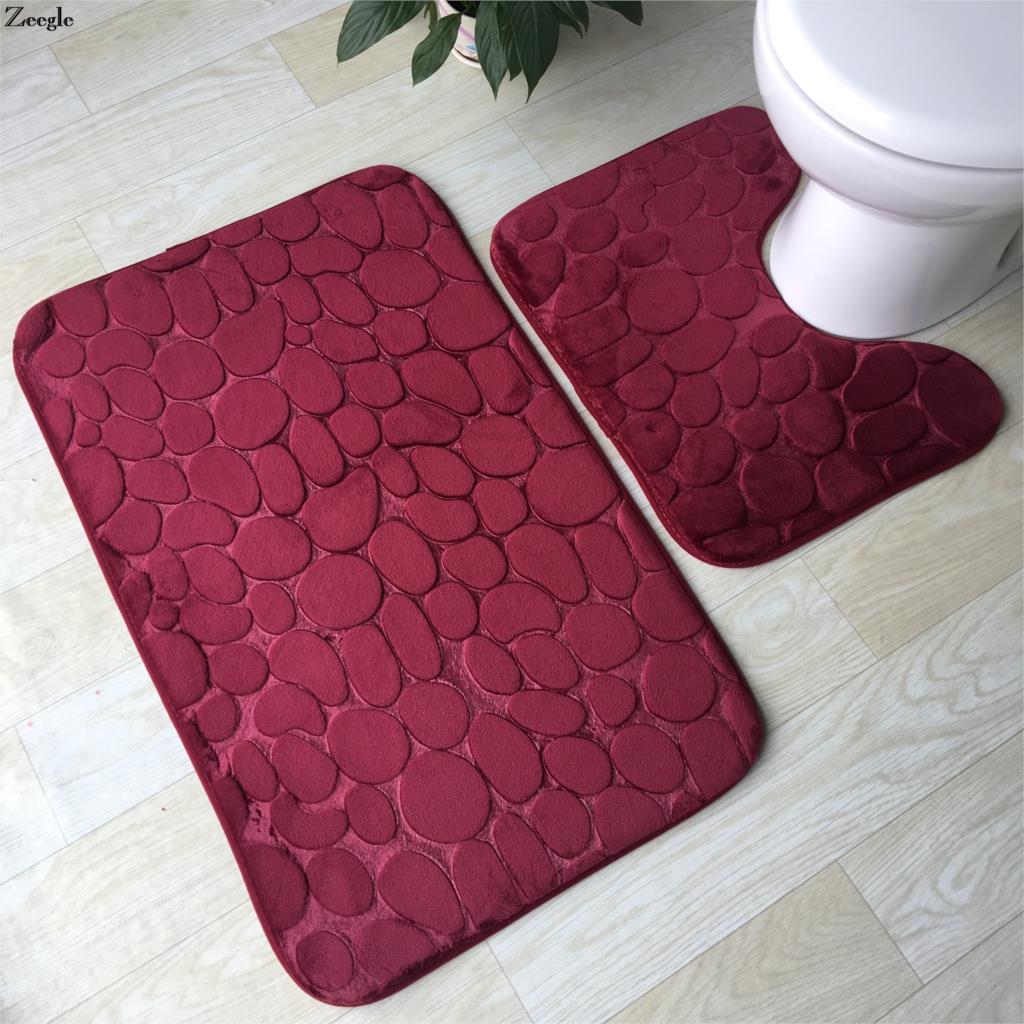 Zeegle 3D Stone Memory Foam 2Pcs Bath Mats Set Anti-Slip Floor Mats Bathroom Toilet Rugs Absorbent Bathroom Matrresses 2 Pieces