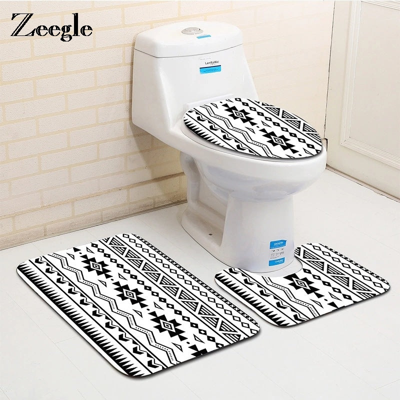 Zeegle 3Pcs Bath Mats Abstract Bathroom Mat Set Washable Bathroom Carpet Toilet Mats Non-Slip Bathroom Floor Mats Bath Rugs Set