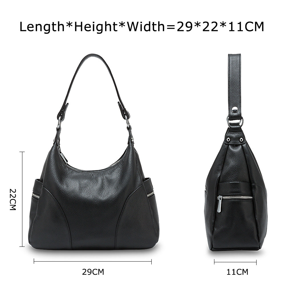 Zency 100% Genuine Leather Fashion Women Shoulder Bags High Quality Hobos Elegant Lady Tote Handbag Black Grey Crossbody Bags