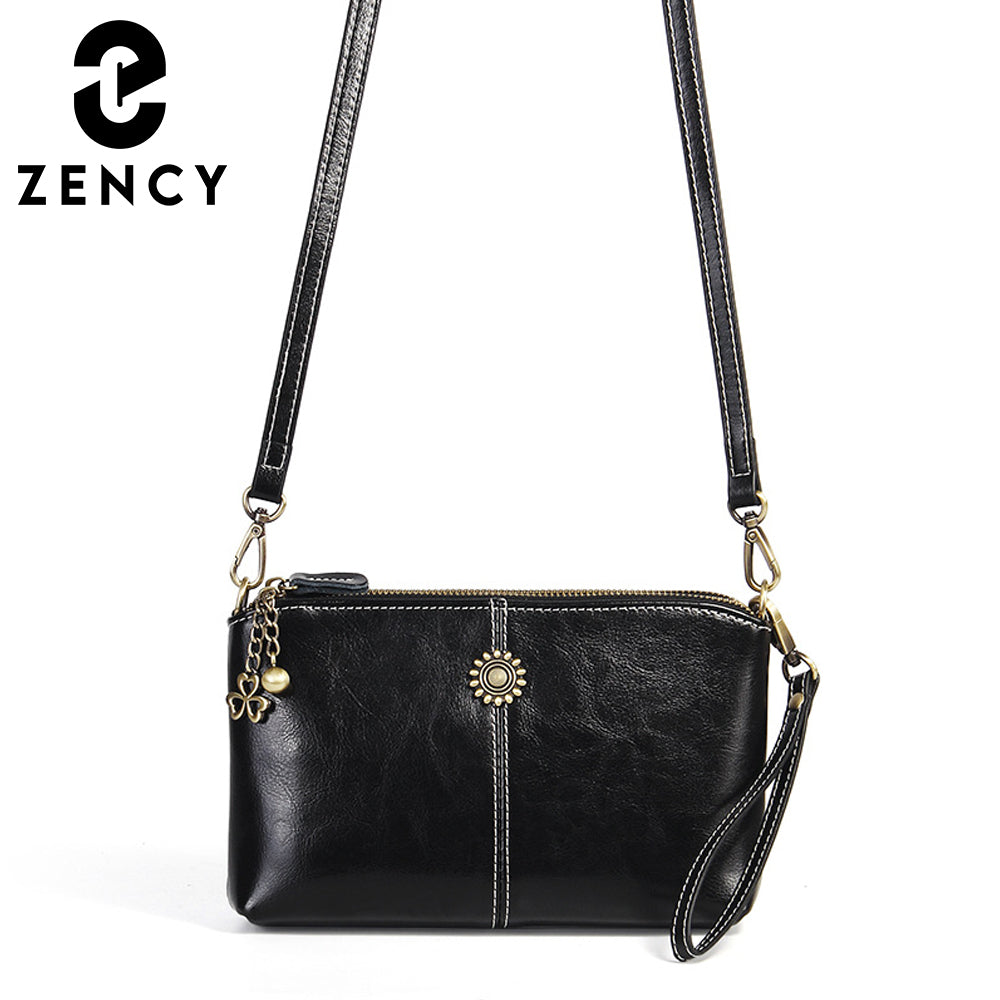 Zency 100% Genuine Leather Retro Women Messenger Purse Day Clutches Fashion Lady Shoulder Crossbody Bags Black Brown Handbag