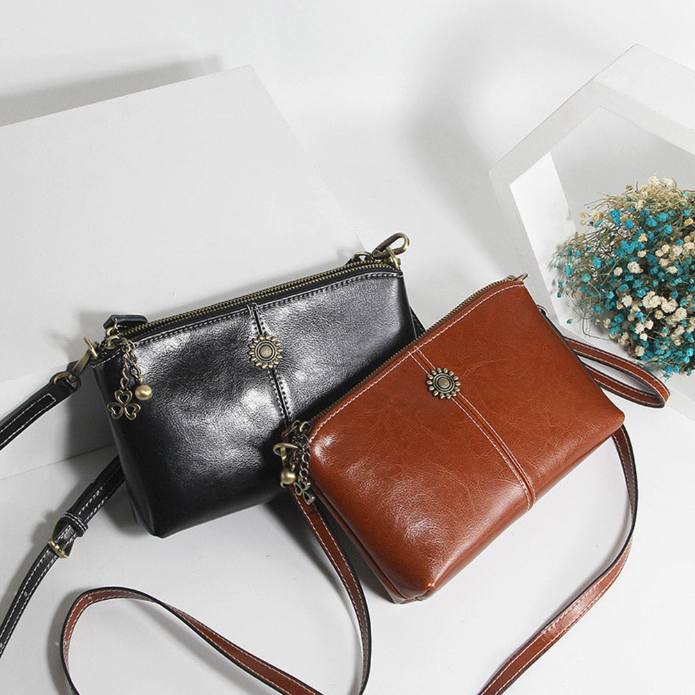 Zency 100% Genuine Leather Retro Women Messenger Purse Day Clutches Fashion Lady Shoulder Crossbody Bags Black Brown Handbag