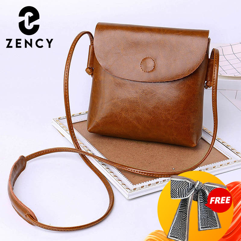 Zency 100% Genuine Leather Women Messenger Purse Casual Flap Classic Brown Lady Shoulder Crossbody Bag Black Super Quality Black