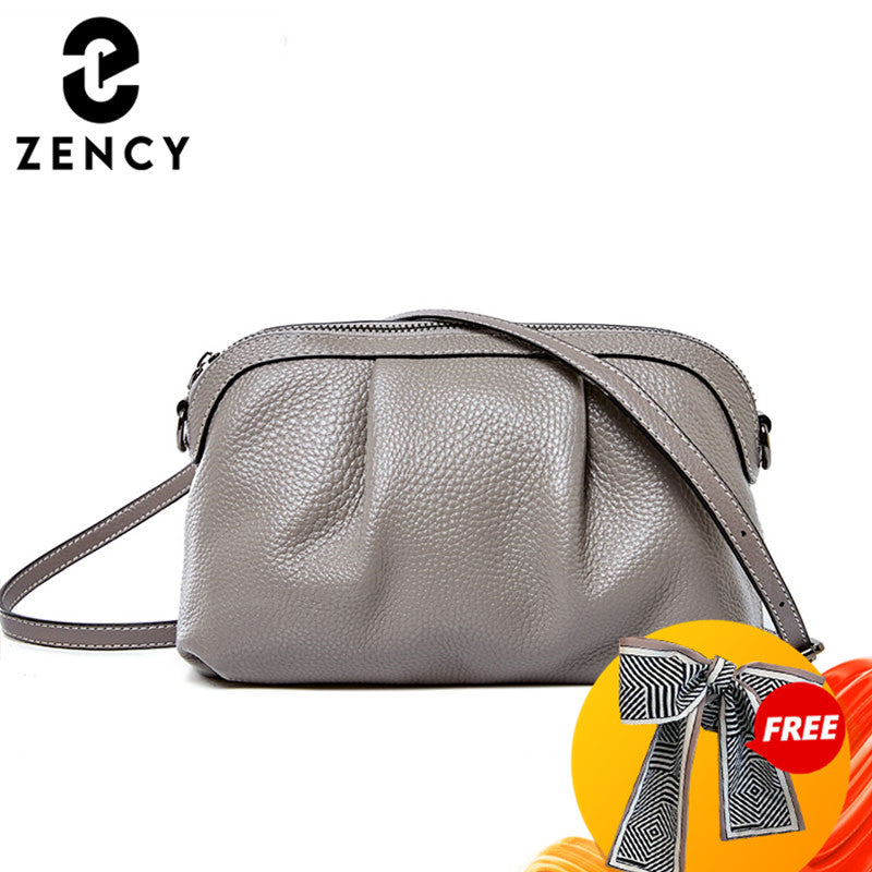 Zency New Model Women Messenger Bag 100% Genuine Leather High Quality Small Hobos Bags Daily Casual Lady Shoulder Bag Black Grey