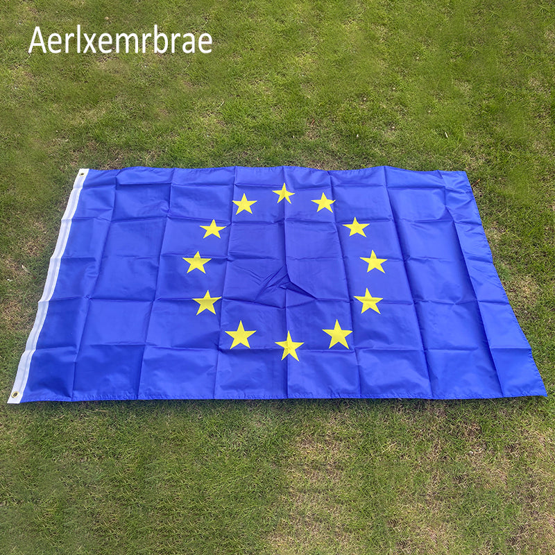 Aerlxemrbrae   Flag Large  European Union Eu Flag 90*150Cm Euro Flag Of Europe Super-Polyester Emblem Of The Council Of Europe