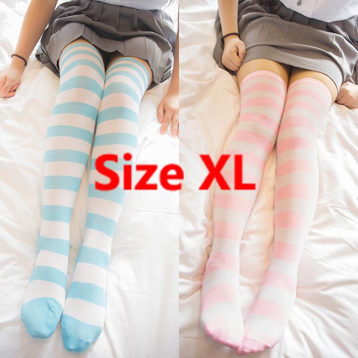 Anime Blue White / Pink White Wide Stripes Knee Socks Thigh Socks Cute Size L / Xl Wholesale 4 Pair / Lot