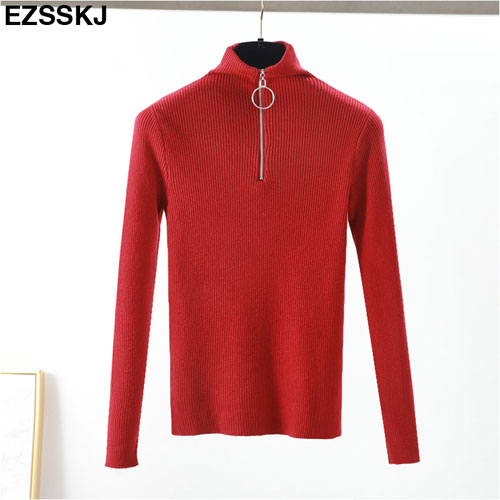 Casual Zipper Sweater Women Turtleneck Solid Spring Autumn Female Knitted Sweater Pullovers Long Sleeve Chic Soft Jumper Top