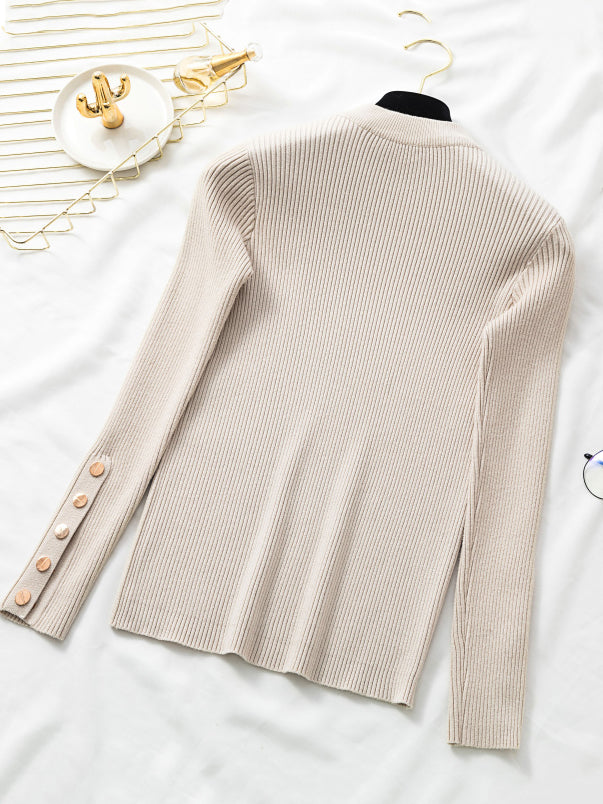 Casual Autumn Winter Women Thick Sweater Pullovers Long Sleeve Button O-Neck Chic Sweater Female Slim Knit Top Soft Jumper Tops
