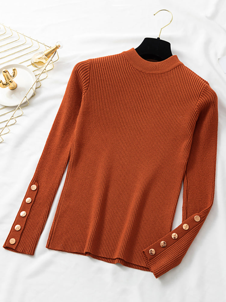 Casual Autumn Winter Women Thick Sweater Pullovers Long Sleeve Button O-Neck Chic Sweater Female Slim Knit Top Soft Jumper Tops