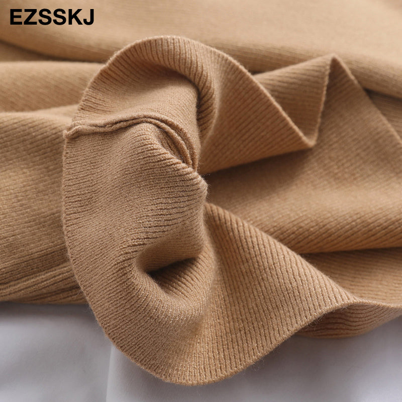 Chic Casual Autumn Winter Basic  V-Neck Sweater Pullovers Women 2021 Loose Knit  Pullover Female Long Sleeve Khaki Sweater