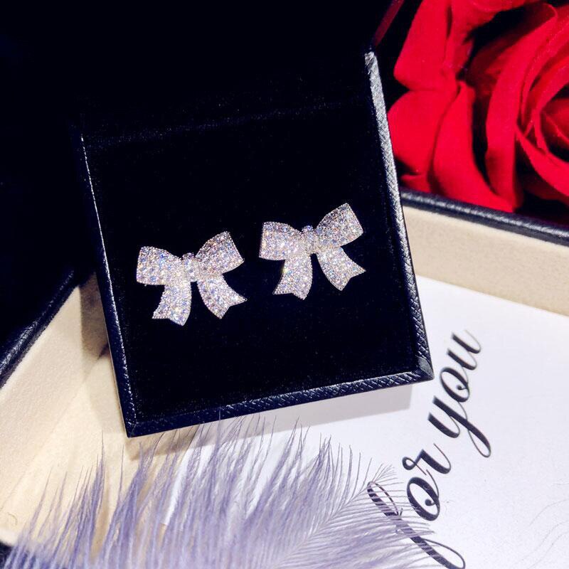 Choucong Bowknot Earring Aaaaa Cz Real 925 Sterling Silver Charm Party Wedding Stud Earrings For Women Bridal Engagement Jewelry