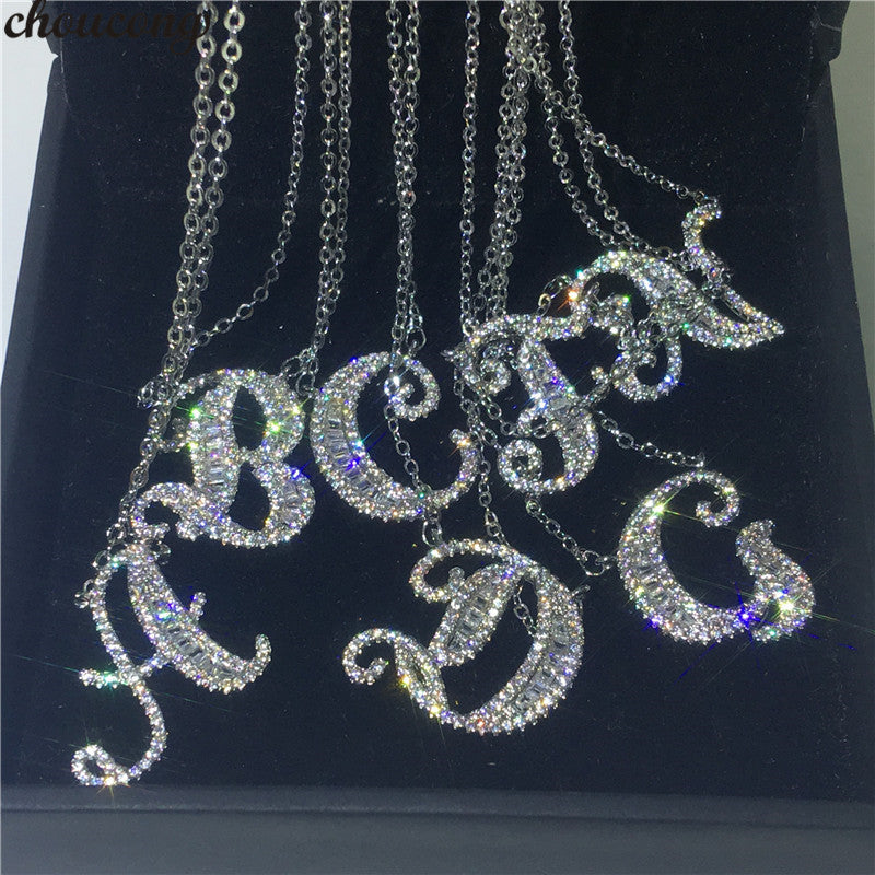 Choucong Handmade 26 Letters Pendants Pave Aaaaa Cz 925 Sterling Silver Wedding Pendant Necklace For Women Bridal Party Jewelry