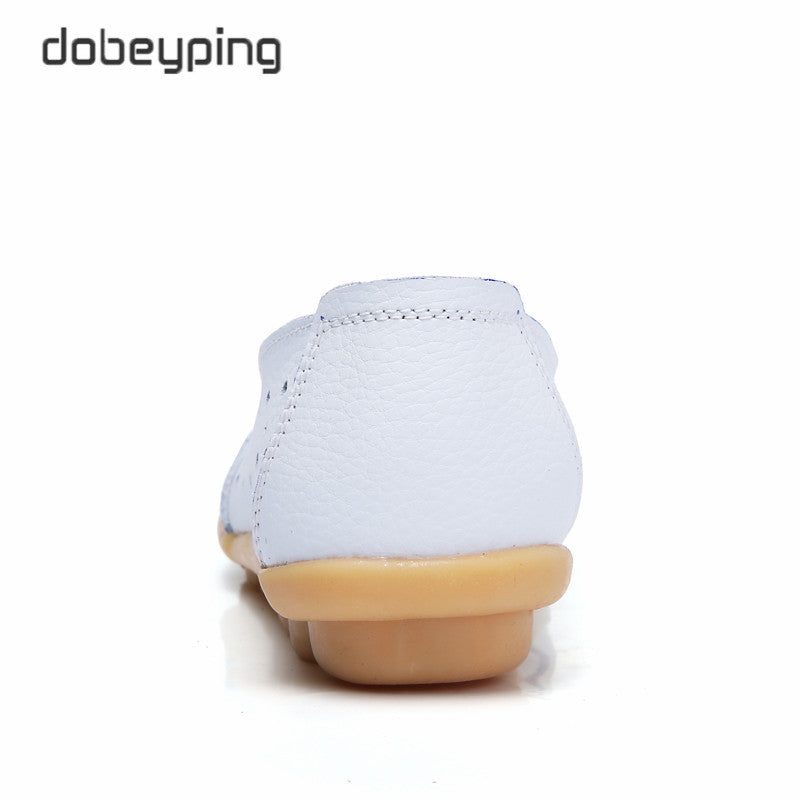 Dobeyping Cut Outs Summer Women'S Casual Shoes Genuine Leather Woman Flats Slip On Female Loafers Lady Boat Shoe Big Size 35-44