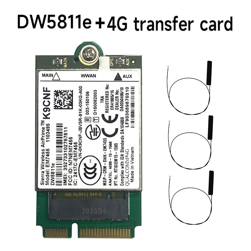 Dw5811E Wireless Em7455 Lte 4G Ngff Module Dw5811E 3P10Y 300 M Para E7270 E7470 E7370 E5570 Sem Fio Fdd/Tdd Lte Gobi6000 + Anten
