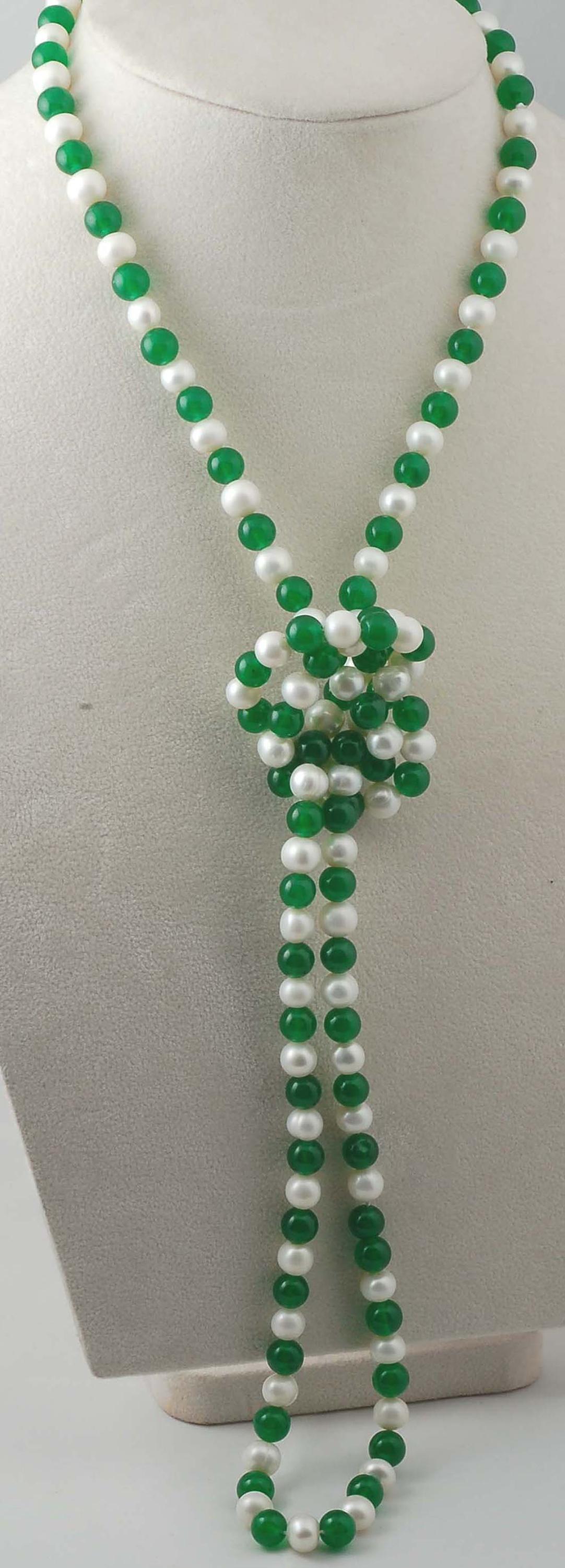 Freshwater Pearl And Green Jade  Round 8Mm Necklace 45Inch  Wholesale Nature Beads Fppj Gemstone