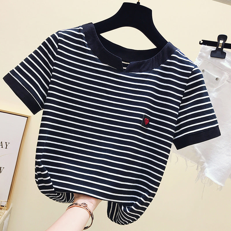 Gkfnmt Poleras Mujer Tshirt Femme 2021 Stripe Female T Shirt Women Cotton Slim T-Shirt Woman Summer Camiseta Feminina Casual