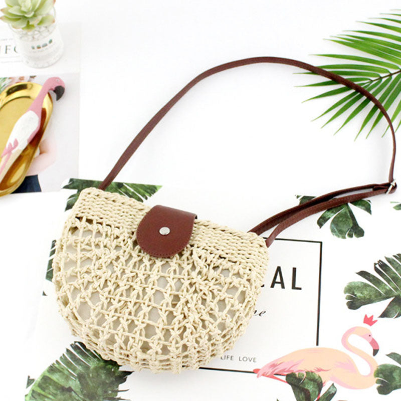 New Hollow Round Ditch Straw Bag Women Leather Shoulder Strap Messenger Bags Ladies Crossbody Bag Summer Bolsa Feminina