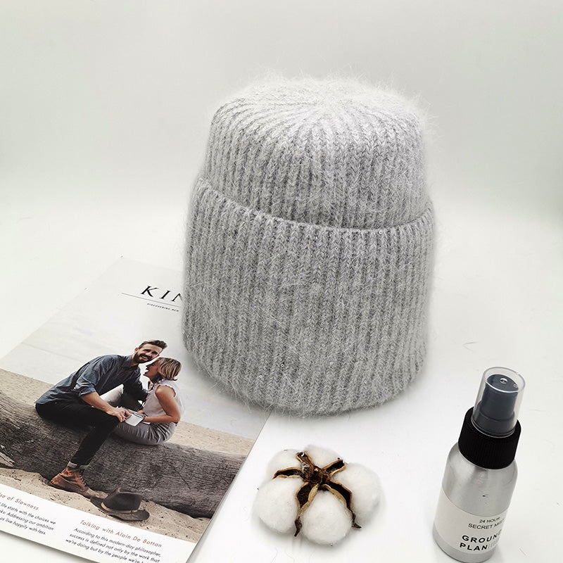 New Simple Rabbit Fur Beanie Hat For Women Winter Skullies Warm Gravity Falls Cap Gorros Female Cap