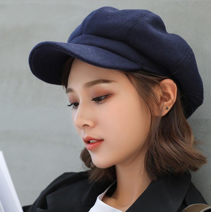 Ozyc Wool  Women Beret Autumn Winter Octagonal Cap Hats Stylish Artist Painter Newsboy Caps Black Grey Beret Hats