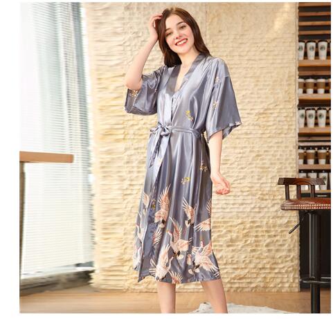 Ot Sale Black Summer Satin Kimono Bathrobe Women Bride Bridesmaid Wedding Robe Dress Gown Sexy Flower Long Sleepwear M-2Xl