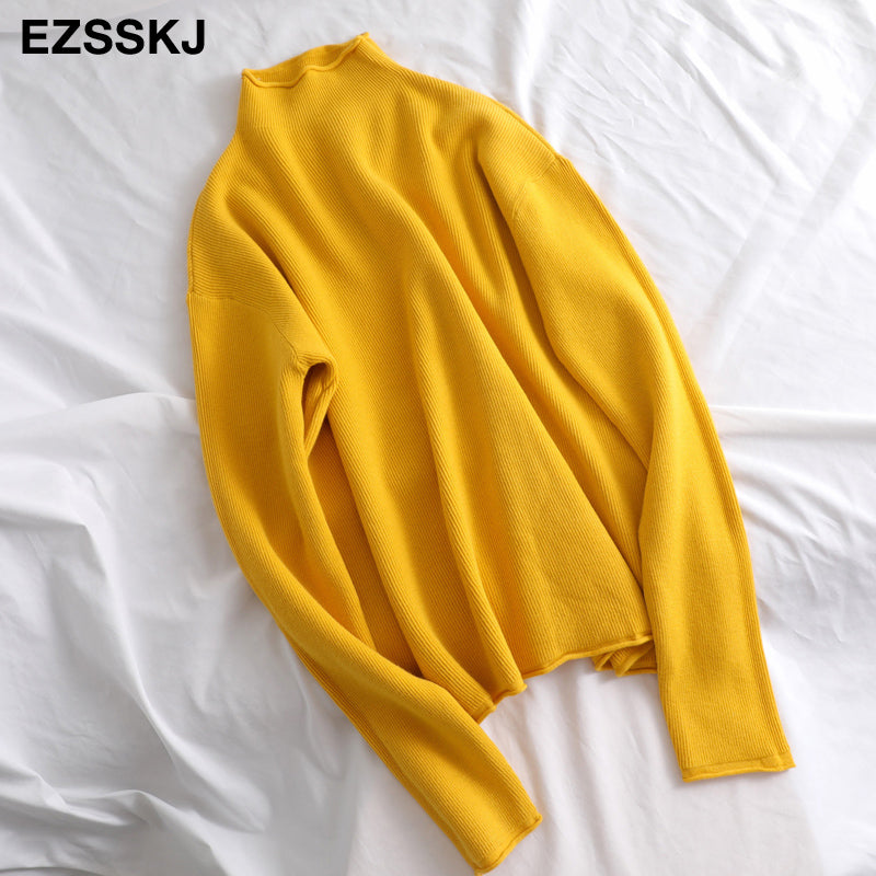 Oversize Sweater Women Pullover Casual Turtleneck Long Sleeve Chic Loose 2021 Knit Sweater Female Jumpers Soft Top
