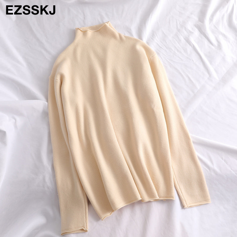 Oversize Sweater Women Pullover Casual Turtleneck Long Sleeve Chic Loose 2021 Knit Sweater Female Jumpers Soft Top