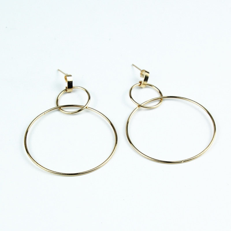 Round Circle Golden Silver Color Geometric Pendants Drop Earrings For Women Personality Simple Dangle Earring Wholesale E0214