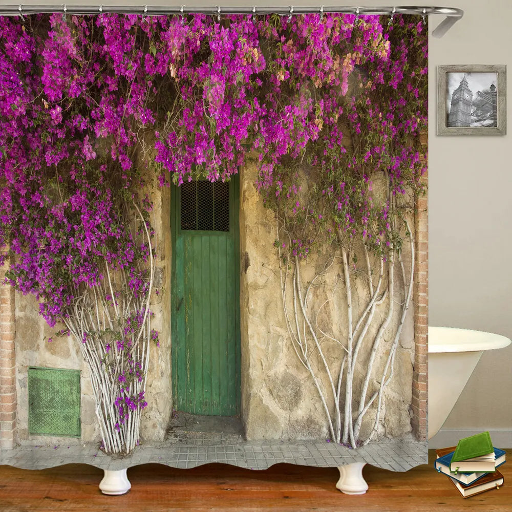 Rural Pastoral Flower Scenery Shower Curtains Bathroom Shower Curtain 3D Fabric Bath Curtain With Hooks Waterproof Bath Screen