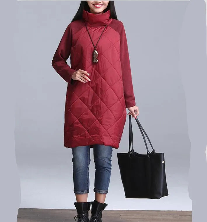 Women Jacket Coat,Warm Winter Parkas,Patchwork Ropa Mujer Turtleneck Cotton Vestidos Cotton Padded Jacket