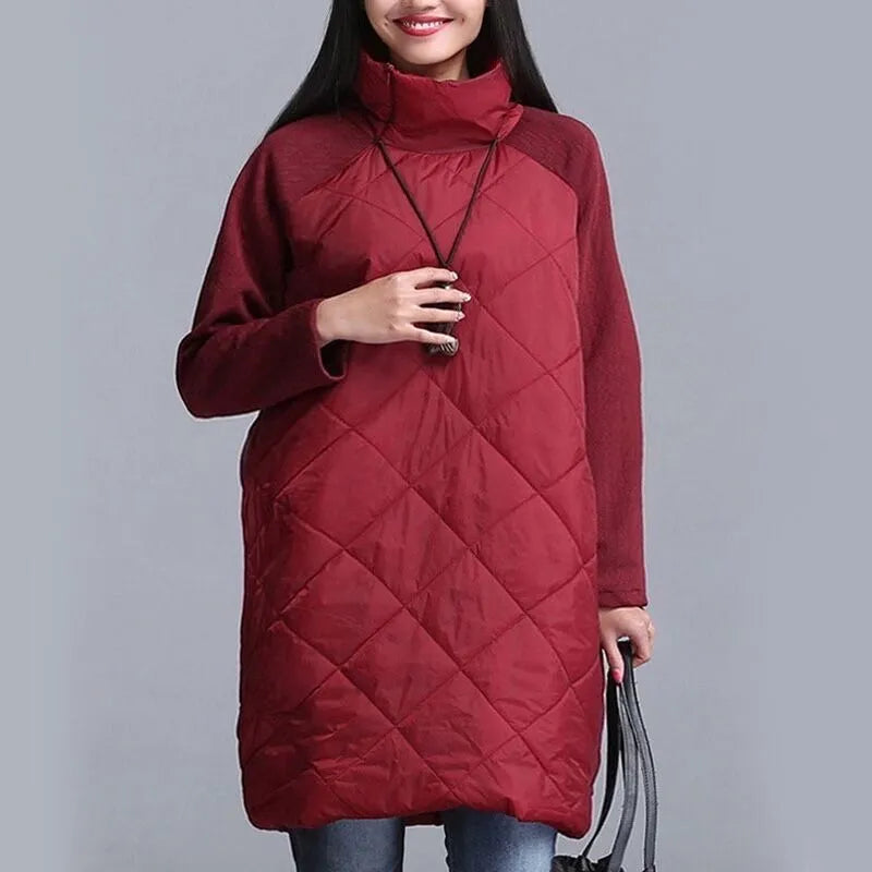 Women Jacket Coat,Warm Winter Parkas,Patchwork Ropa Mujer Turtleneck Cotton Vestidos Cotton Padded Jacket